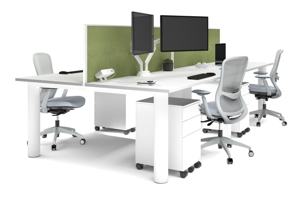 Quadro Cylinder Leg 4 Person Office Workstations [1800L x 800W with Cable Scallop]-white leg white green moss (500H x 1800W)