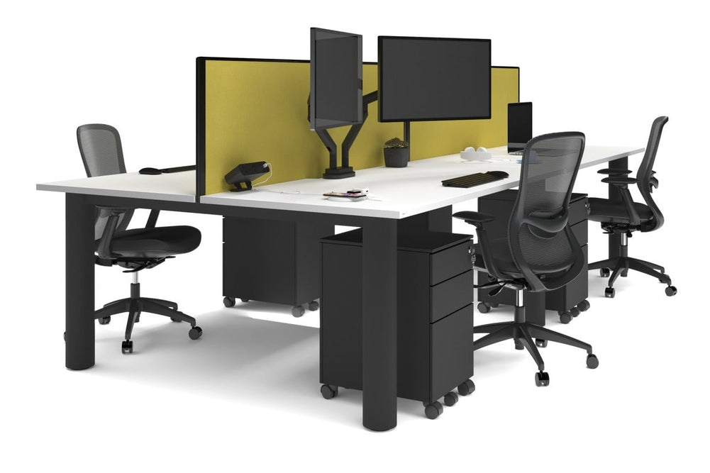 Quadro Cylinder Leg 4 Person Office Workstations [1800L x 800W with Cable Scallop]-black leg white mustard yellow (500H x 1800W)