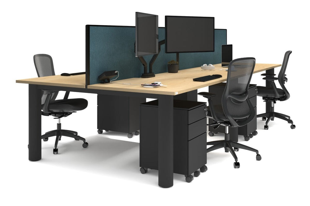 Quadro Cylinder Leg 4 Person Office Workstations [1800L x 800W with Cable Scallop]-black leg maple deep blue (500H x 1800W)