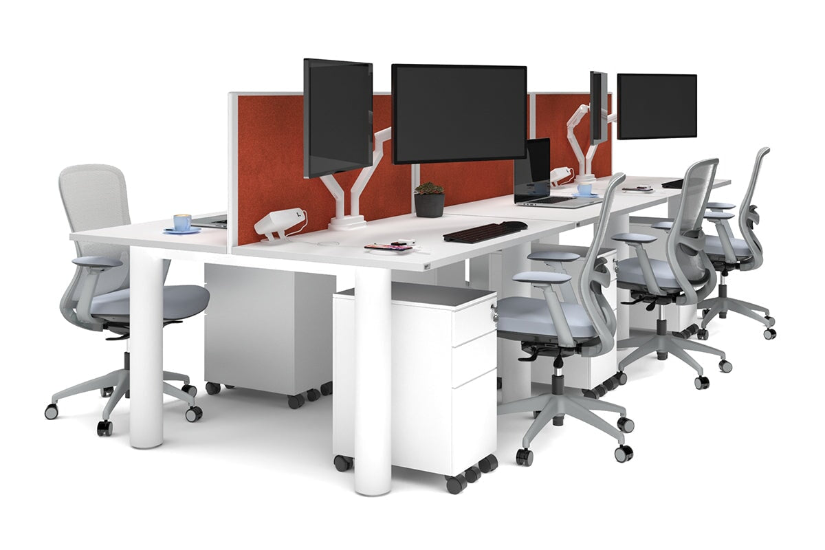 Quadro Cylinder Leg 6 Person Office Workstations [1200L x 700W]-white leg white orange squash (500H x 1200W)