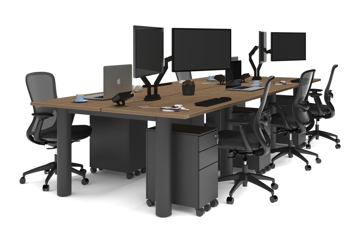 Quadro Cylinder Leg 6 Person Office Workstations [1200L x 700W]-black leg salvage oak none