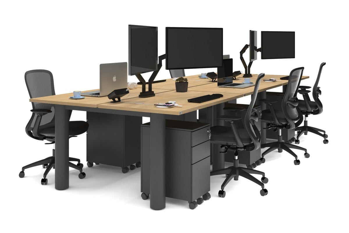 Quadro Cylinder Leg 6 Person Office Workstations [1200L x 700W]-black leg maple none