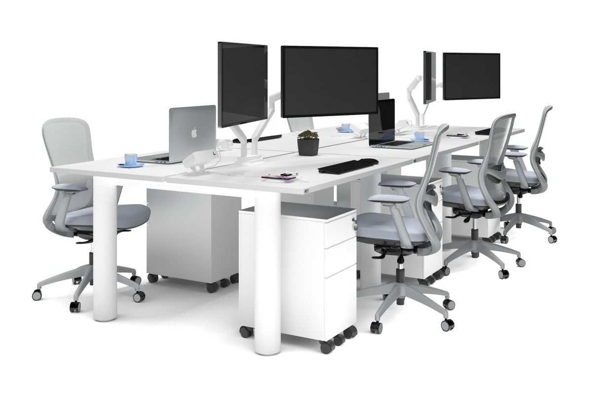 Quadro Cylinder Leg 6 Person Office Workstations [1200L x 700W]-white leg white none