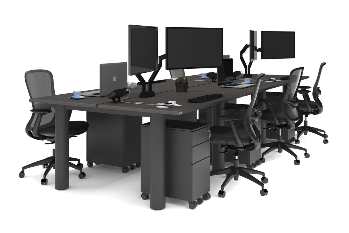 Quadro Cylinder Leg 6 Person Office Workstations [1200L x 700W]-black leg dark oak none
