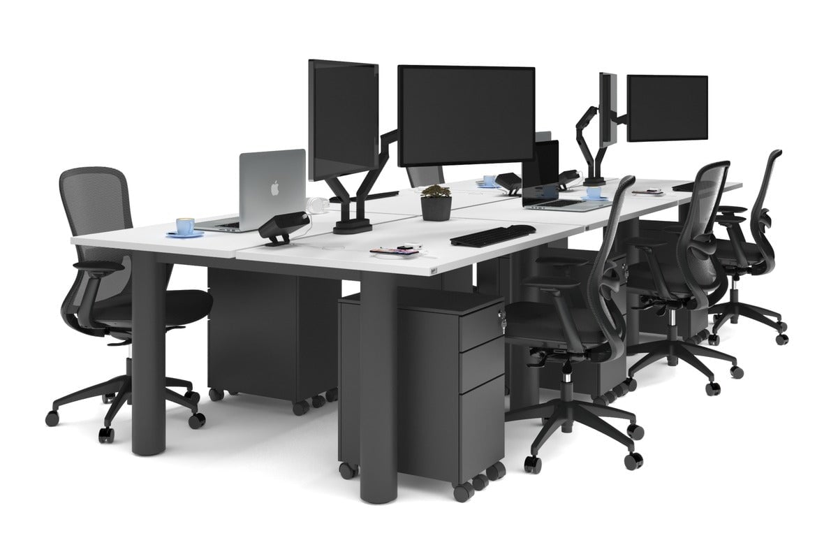 Quadro Cylinder Leg 6 Person Office Workstations [1200L x 700W]-black leg white none