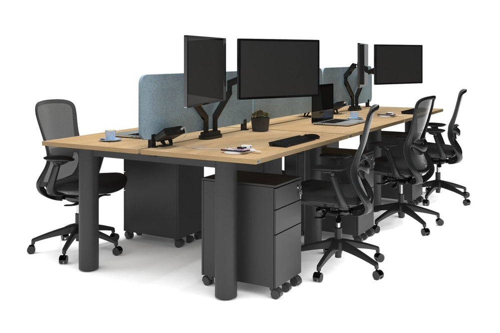 Quadro Cylinder Leg 6 Person Office Workstations [1400L x 700W]-black leg maple blue acoustic panel (400H x 1200W)