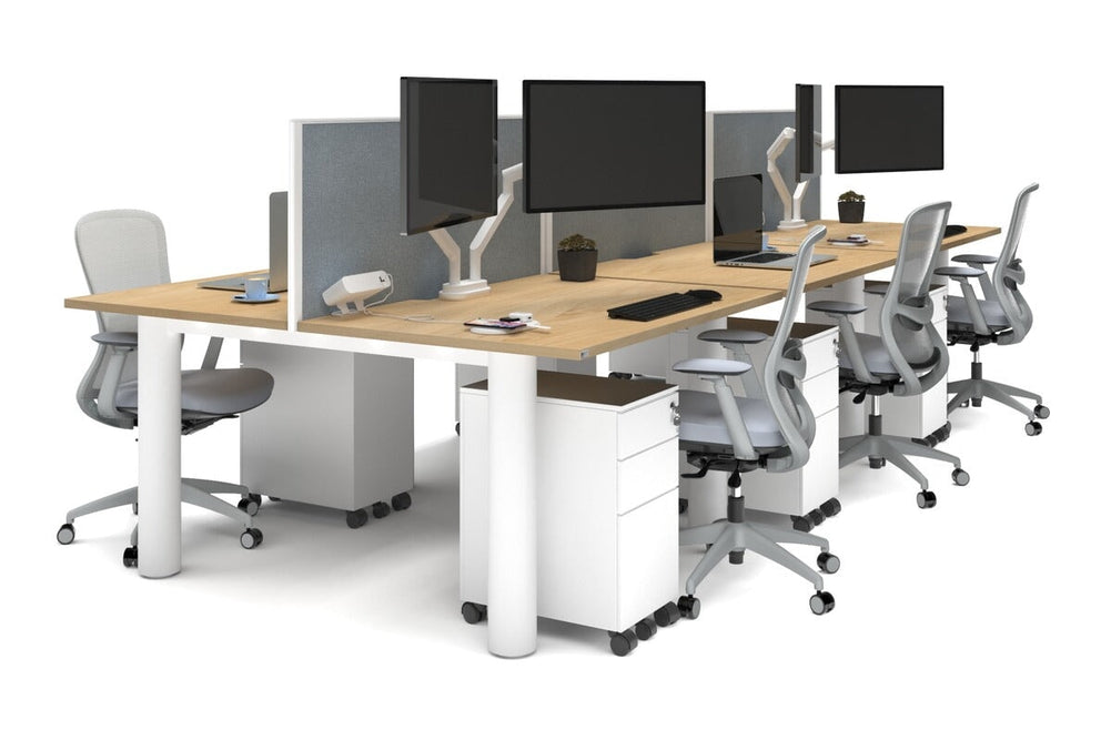 Quadro Cylinder Leg 6 Person Office Workstations [1400L x 700W]-white leg maple cool grey (500H x 1400W)