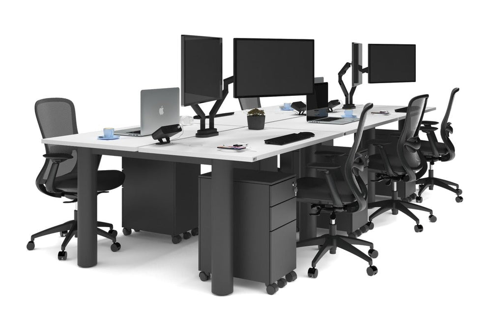 Quadro Cylinder Leg 6 Person Office Workstations [1400L x 700W]-black leg white none