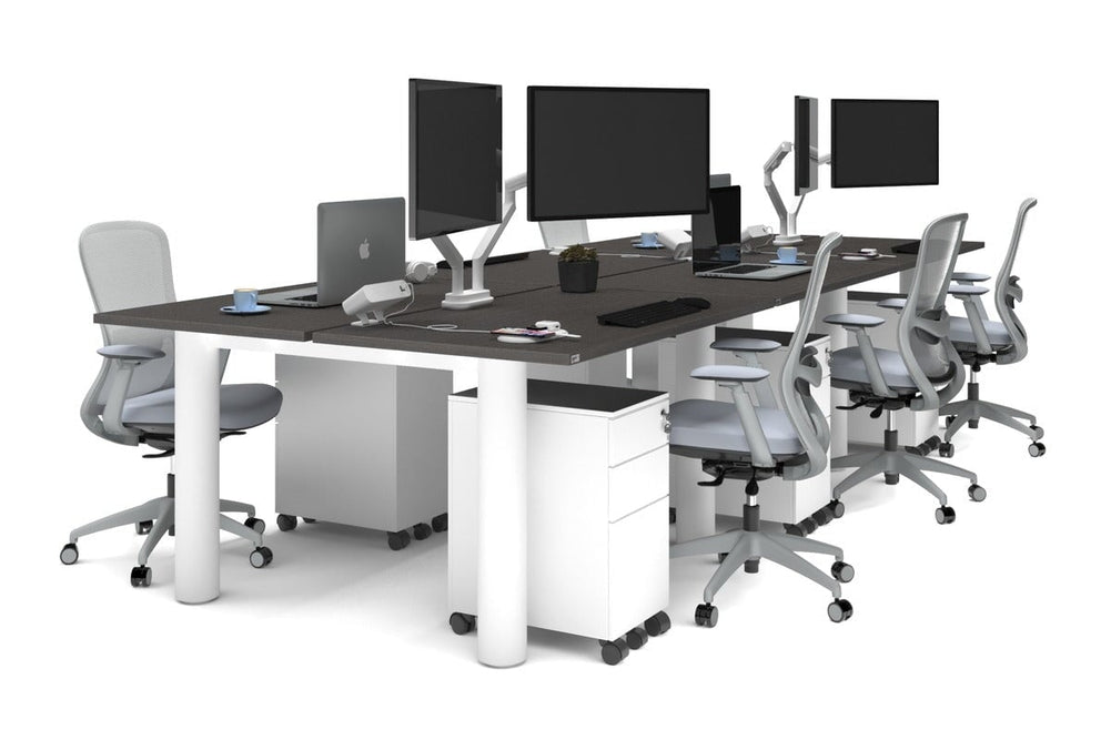 Quadro Cylinder Leg 6 Person Office Workstations [1400L x 700W]-white leg dark oak none