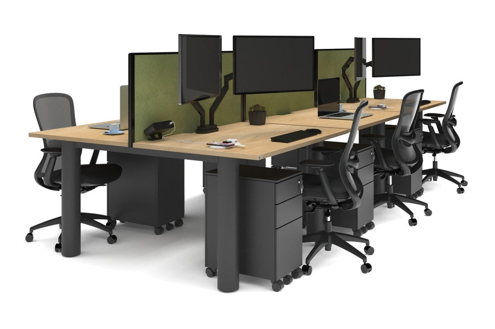 Quadro Cylinder Leg 6 Person Office Workstations [1400L x 700W]-black leg maple green moss (500H x 1400W)