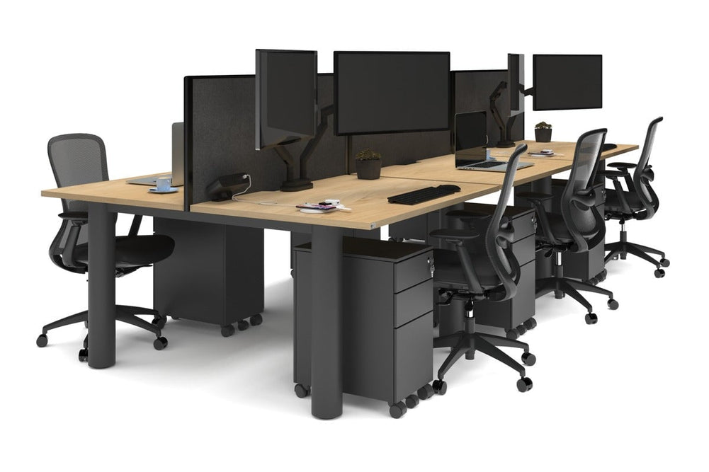 Quadro Cylinder Leg 6 Person Office Workstations [1400L x 700W]-black leg maple moody charcoal (500H x 1400W)