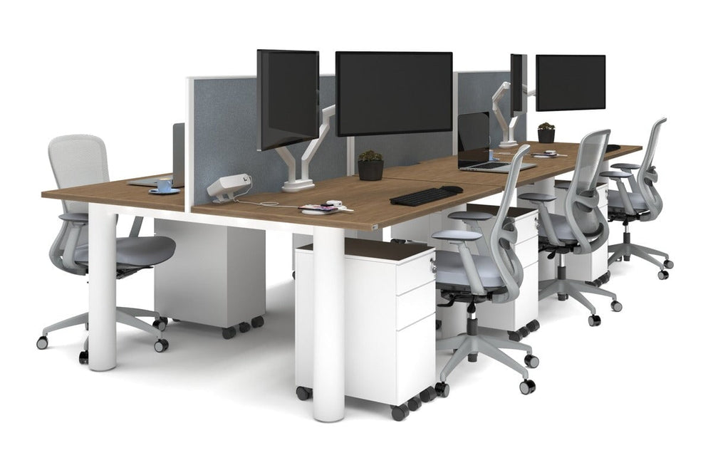 Quadro Cylinder Leg 6 Person Office Workstations [1400L x 700W]-white leg salvage oak cool grey (500H x 1400W)