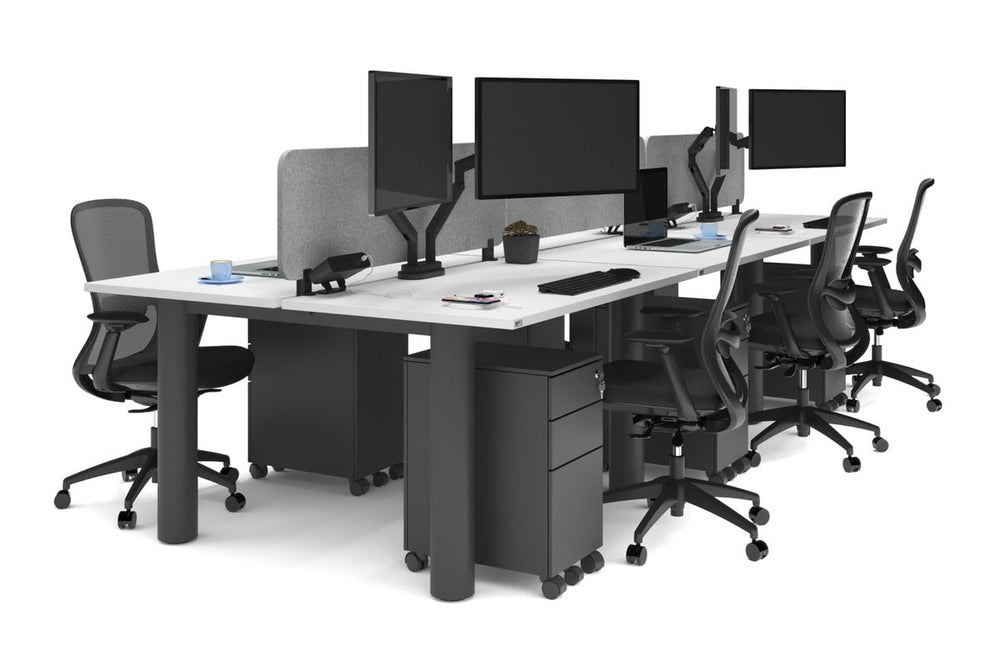 Quadro Cylinder Leg 6 Person Office Workstations [1400L x 700W]-black leg white light grey acoustic panel (400H x 1200W)