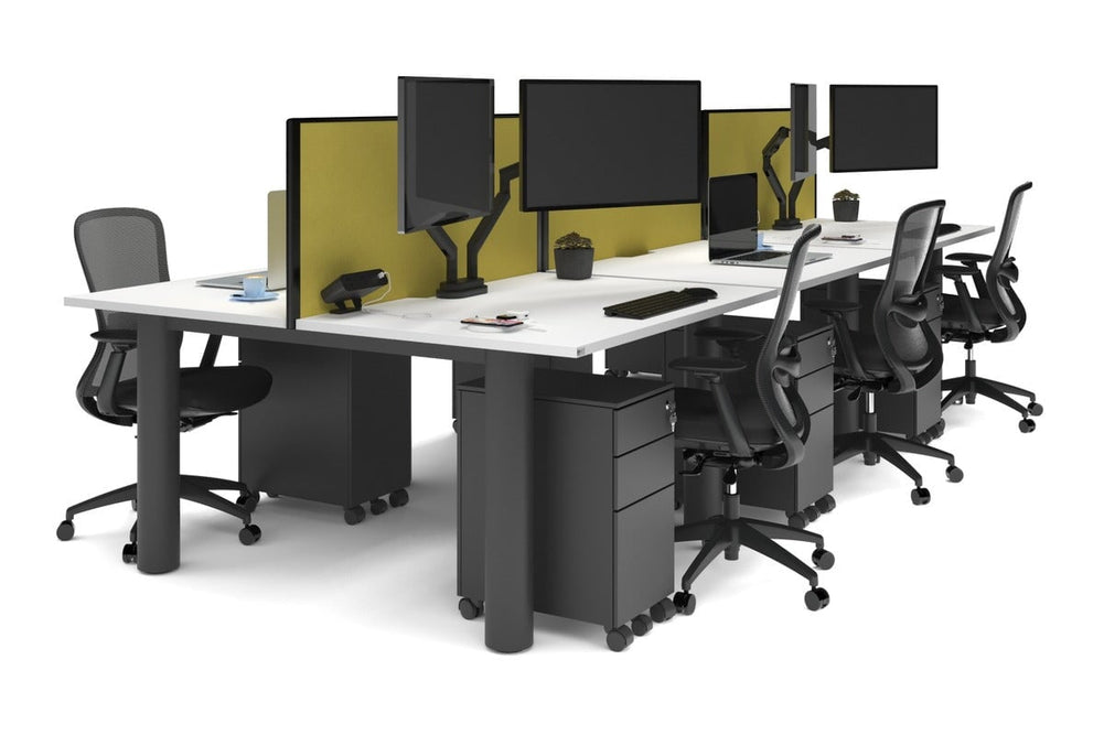 Quadro Cylinder Leg 6 Person Office Workstations [1400L x 700W]-black leg white mustard yellow (500H x 1400W)