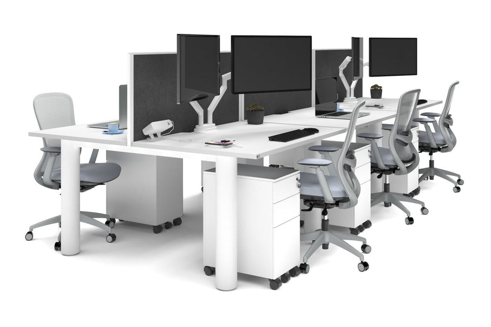 Quadro Cylinder Leg 6 Person Office Workstations [1400L x 700W]-white leg white moody charcoal (500H x 1400W)