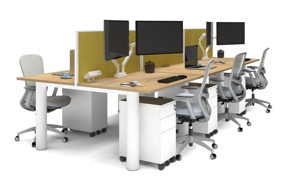 Quadro Cylinder Leg 6 Person Office Workstations [1400L x 700W]-white leg maple mustard yellow (500H x 1400W)