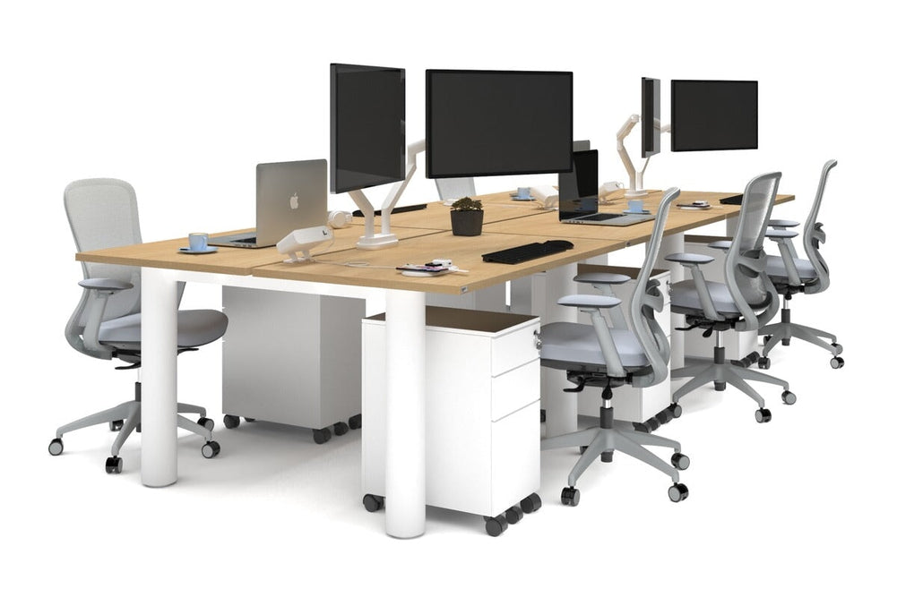 Quadro Cylinder Leg 6 Person Office Workstations [1400L x 700W]-white leg maple none