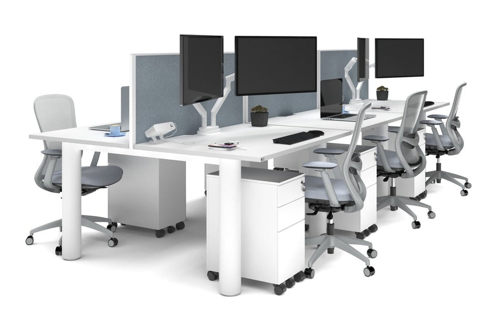 Quadro Cylinder Leg 6 Person Office Workstations [1400L x 700W]-white leg white cool grey (500H x 1400W)
