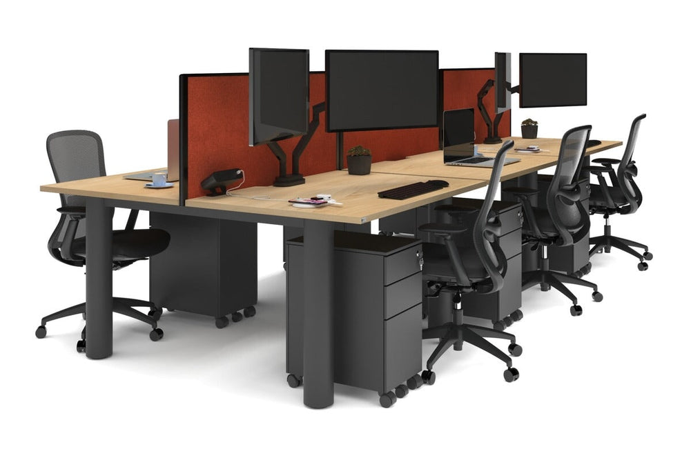Quadro Cylinder Leg 6 Person Office Workstations [1400L x 800W with Cable Scallop]-black leg maple orange squash (500H x 1400W)
