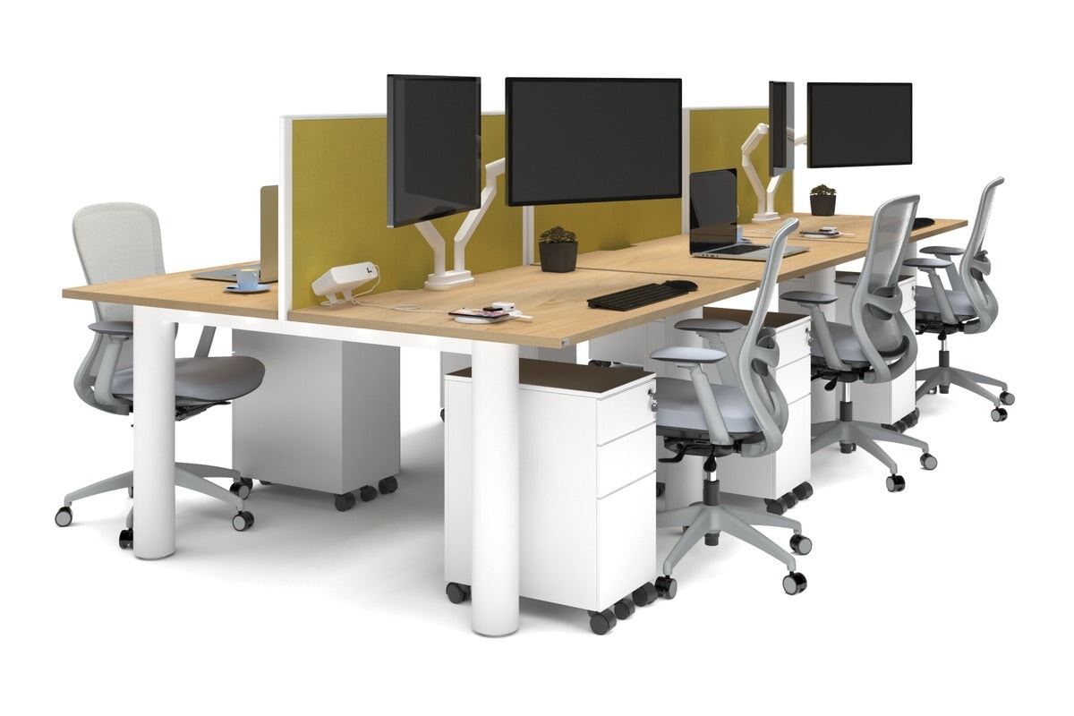 Quadro Cylinder Leg 6 Person Office Workstations [1400L x 800W with Cable Scallop] Jasonl white leg maple mustard yellow (500H x 1400W)