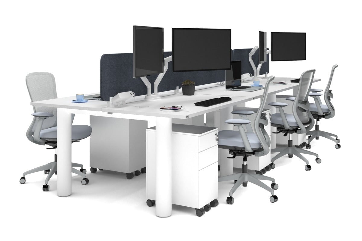 Quadro Cylinder Leg 6 Person Office Workstations [1400L x 800W with Cable Scallop] Jasonl white leg white dark grey echo panel (400H x 1200W)