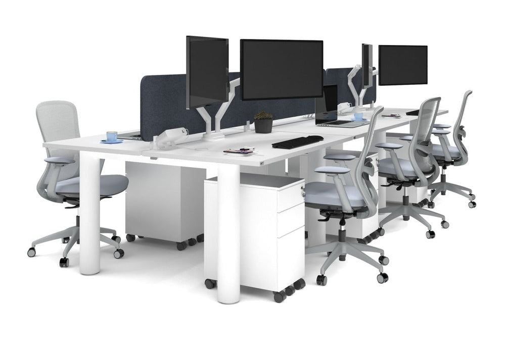 Quadro Cylinder Leg 6 Person Office Workstations [1400L x 800W with Cable Scallop]-white leg white dark grey acoustic panel (400H x 1200W)