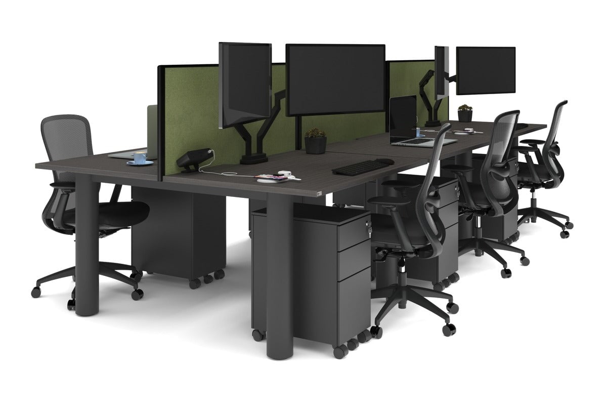 Quadro Cylinder Leg 6 Person Office Workstations [1400L x 800W with Cable Scallop] Jasonl black leg dark oak green moss (500H x 1400W)