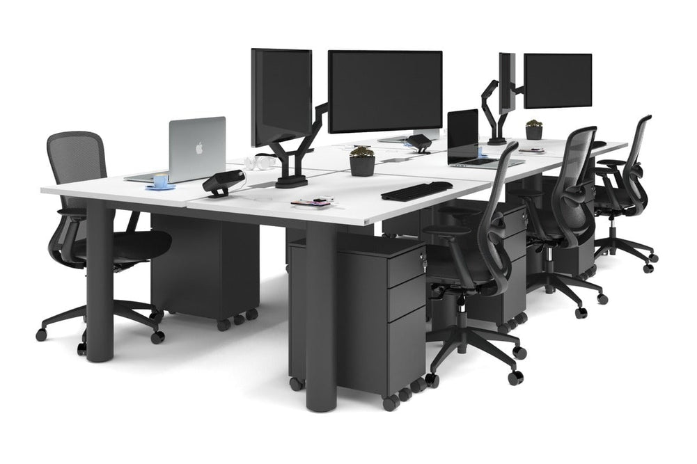 Quadro Cylinder Leg 6 Person Office Workstations [1400L x 800W with Cable Scallop]-black leg white none