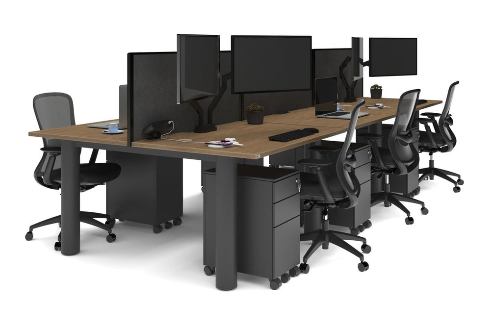 Quadro Cylinder Leg 6 Person Office Workstations [1400L x 800W with Cable Scallop]-black leg salvage oak moody charcoal (500H x 1400W)