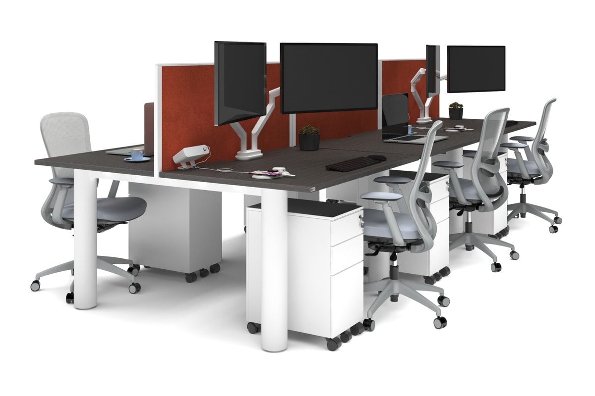 Quadro Cylinder Leg 6 Person Office Workstations [1400L x 800W with Cable Scallop] Jasonl white leg dark oak orange squash (500H x 1400W)