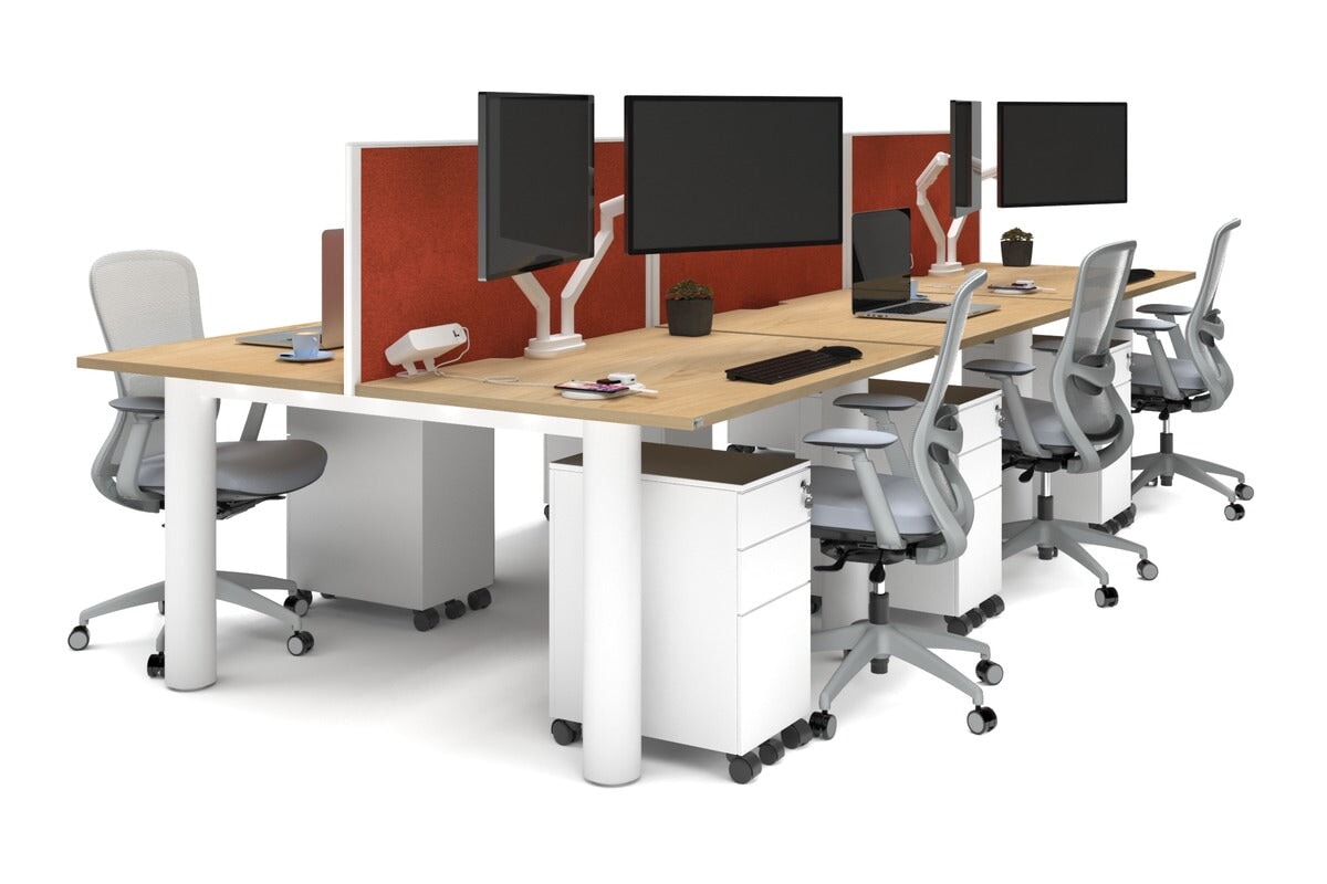 Quadro Cylinder Leg 6 Person Office Workstations [1400L x 800W with Cable Scallop]-white leg maple orange squash (500H x 1400W)