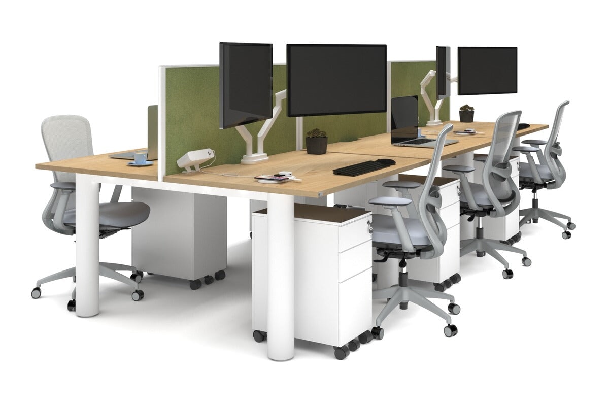 Quadro Cylinder Leg 6 Person Office Workstations [1400L x 800W with Cable Scallop] Jasonl white leg maple green moss (500H x 1400W)