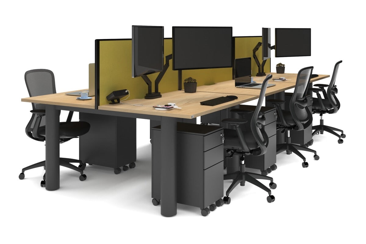 Quadro Cylinder Leg 6 Person Office Workstations [1400L x 800W with Cable Scallop] Jasonl black leg maple mustard yellow (500H x 1400W)