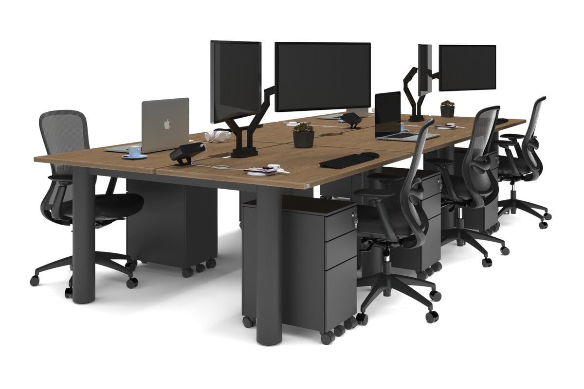 Quadro Cylinder Leg 6 Person Office Workstations [1400L x 800W with Cable Scallop] Jasonl black leg salvage oak none