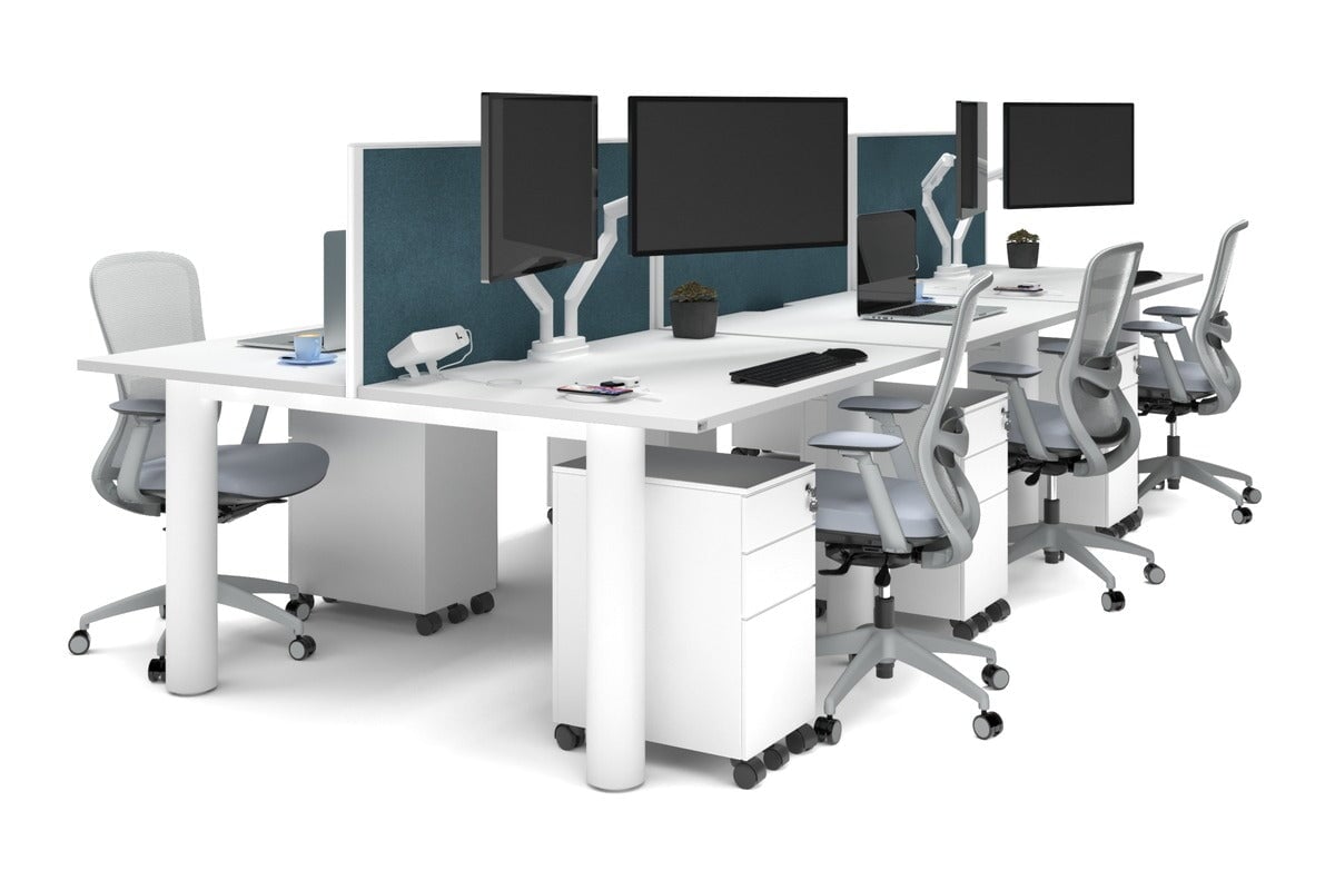 Quadro Cylinder Leg 6 Person Office Workstations [1400L x 800W with Cable Scallop] Jasonl white leg white deep blue (500H x 1400W)