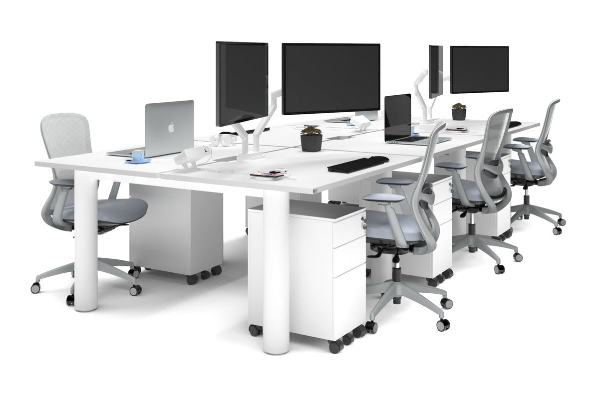 Quadro Cylinder Leg 6 Person Office Workstations [1400L x 800W with Cable Scallop] Jasonl white leg white none