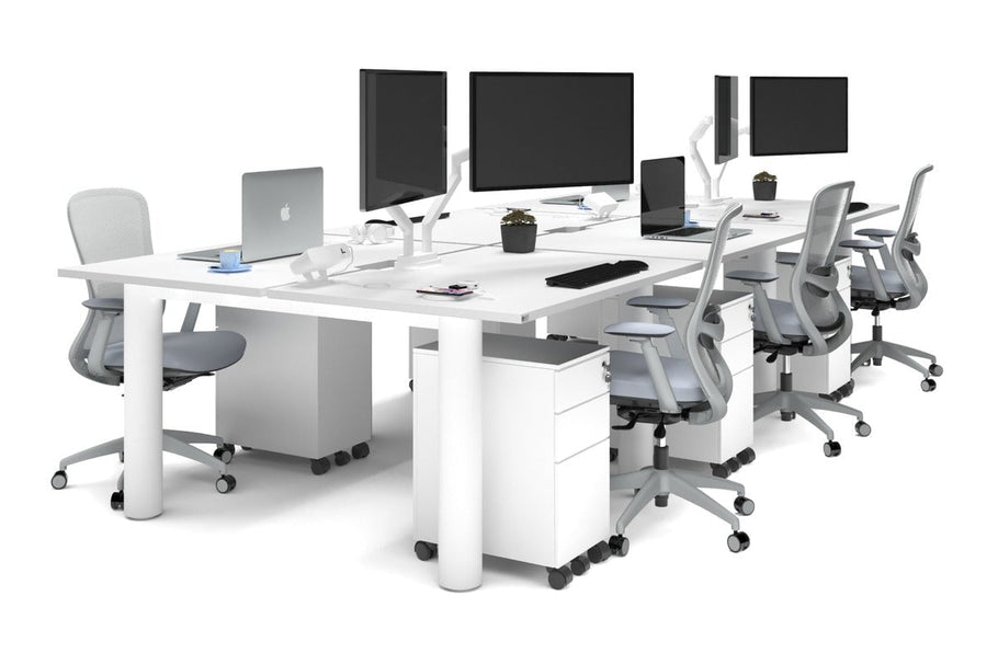 Environmental image of Quadro Cylinder Leg 6 Person Office Workstations [1400L x 800W with Cable Scallop]
