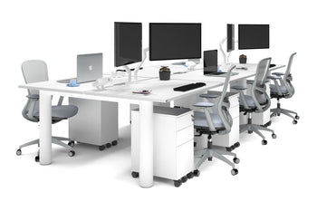  - Quadro Cylinder Leg 6 Person Office Workstations [1400L x 800W with Cable Scallop] - 1