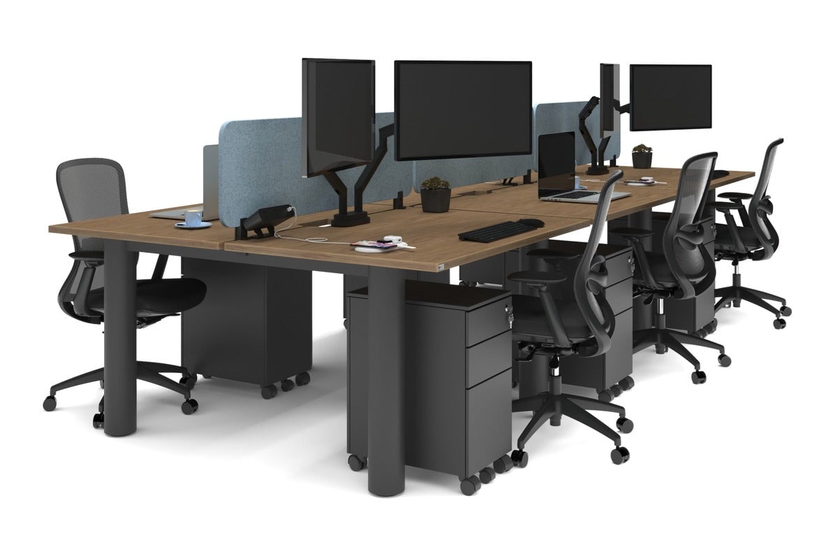 Quadro Cylinder Leg 6 Person Office Workstations [1400L x 800W with Cable Scallop] Jasonl black leg salvage oak blue echo panel (400H x 1200W)