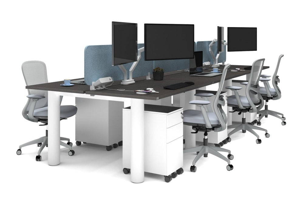 Quadro Cylinder Leg 6 Person Office Workstations [1400L x 800W with Cable Scallop]-white leg dark oak blue acoustic panel (400H x 1200W)