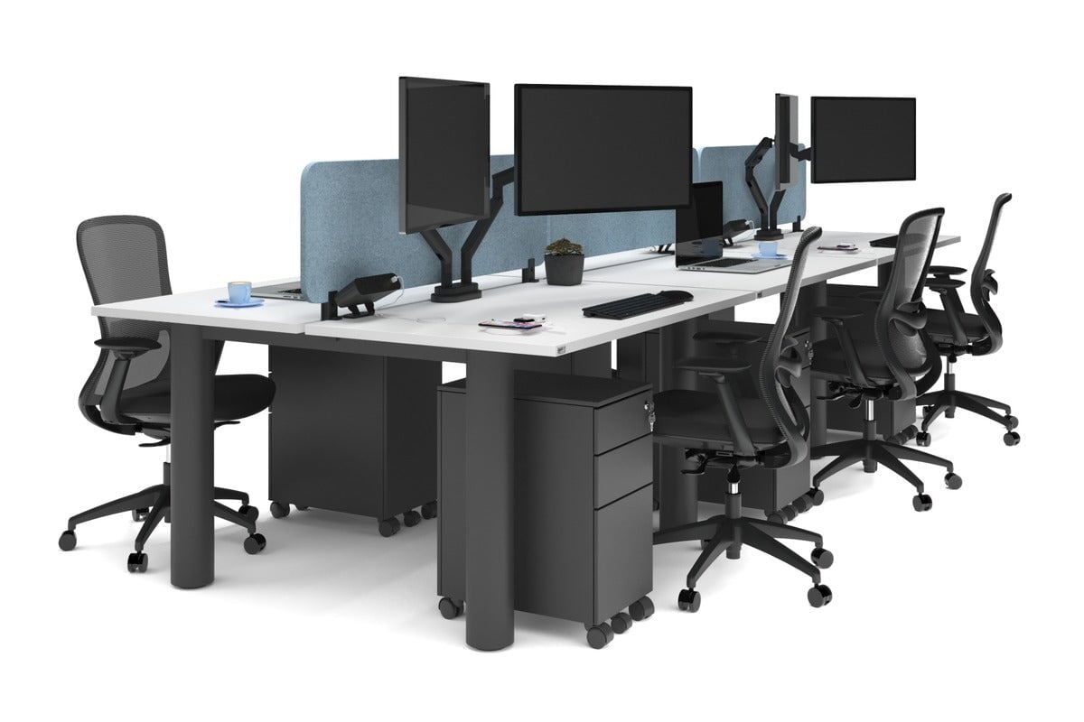 Quadro Cylinder Leg 6 Person Office Workstations [1400L x 800W with Cable Scallop] Jasonl black leg white blue echo panel (400H x 1200W)