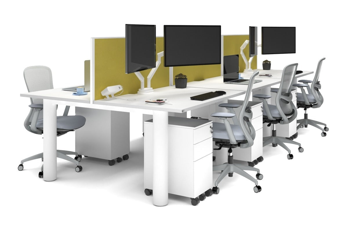 Quadro Cylinder Leg 6 Person Office Workstations [1400L x 800W with Cable Scallop] Jasonl white leg white mustard yellow (500H x 1400W)