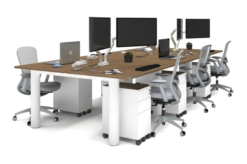 Quadro Cylinder Leg 6 Person Office Workstations [1400L x 800W with Cable Scallop]-white leg salvage oak none