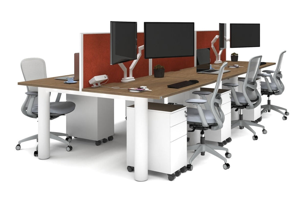 Quadro Cylinder Leg 6 Person Office Workstations [1400L x 800W with Cable Scallop]-white leg salvage oak orange squash (500H x 1400W)