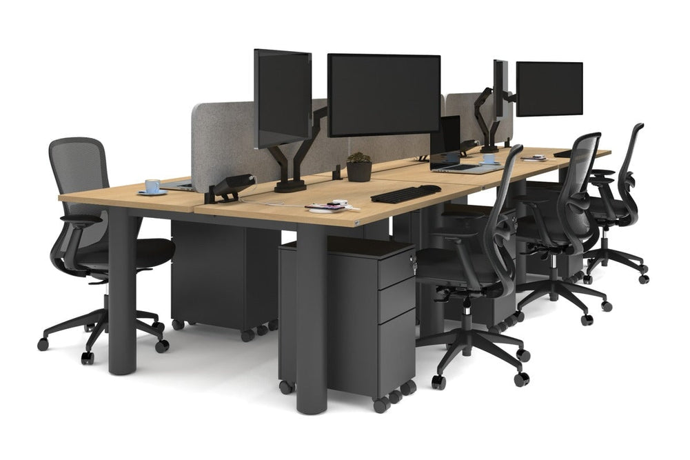 Quadro Cylinder Leg 6 Person Office Workstations [1400L x 800W with Cable Scallop]-black leg maple light grey acoustic panel (400H x 1200W)