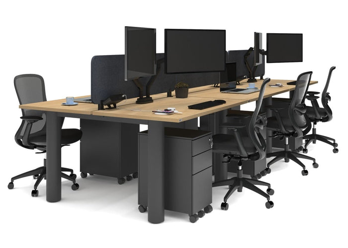 Quadro Cylinder Leg 6 Person Office Workstations [1400L x 800W with Cable Scallop] Jasonl black leg maple dark grey acoustic panel (400H x 1200W)