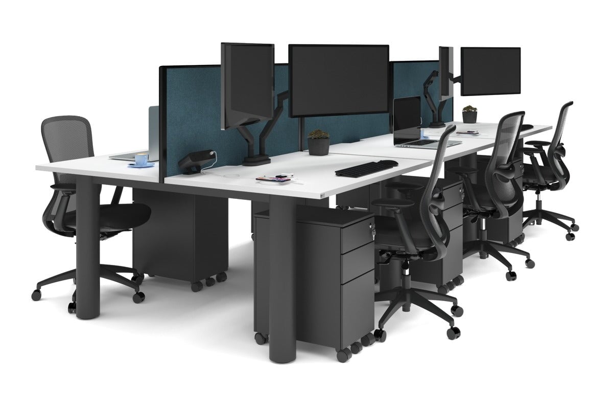 Quadro Cylinder Leg 6 Person Office Workstations [1400L x 800W with Cable Scallop] Jasonl black leg white deep blue (500H x 1400W)