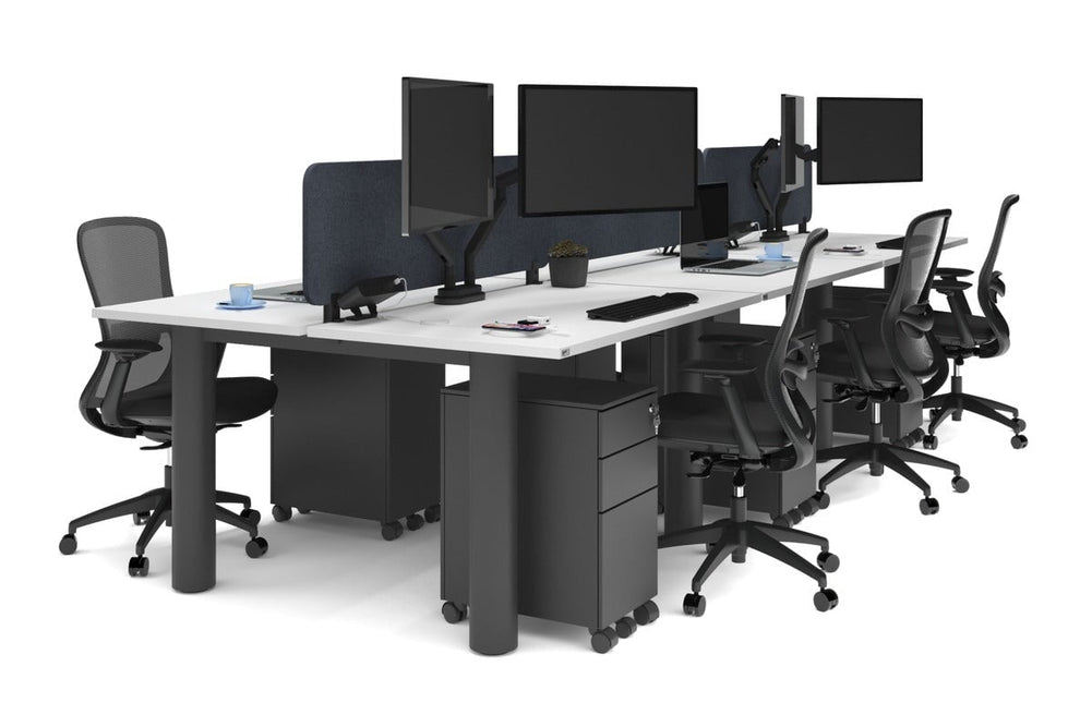 Quadro Cylinder Leg 6 Person Office Workstations [1400L x 800W with Cable Scallop]-black leg white dark grey acoustic panel (400H x 1200W)