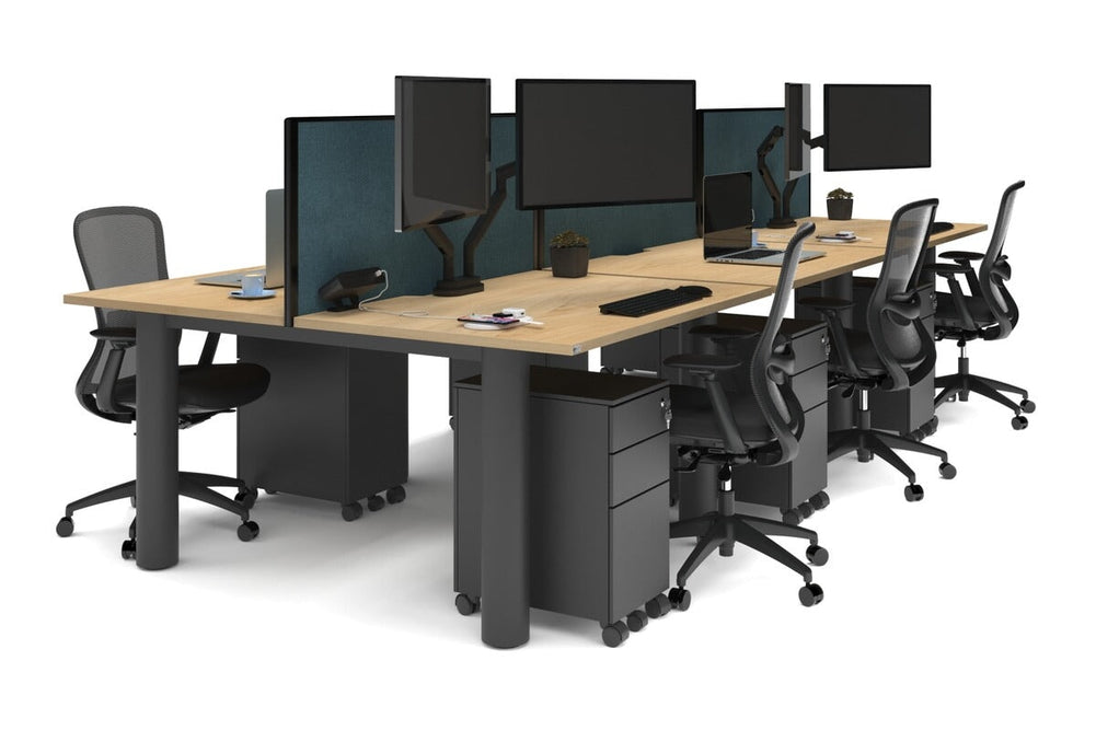 Quadro Cylinder Leg 6 Person Office Workstations [1400L x 800W with Cable Scallop]-black leg maple deep blue (500H x 1400W)