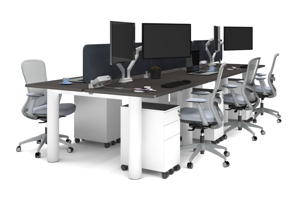 Quadro Cylinder Leg 6 Person Office Workstations [1400L x 800W with Cable Scallop] Jasonl white leg dark oak dark grey echo panel (400H x 1200W)